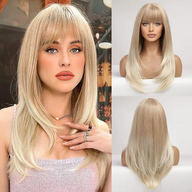 Hand-woven light gold , new cross-border style for AliExpress, other wigs, women's straight hair, layered long