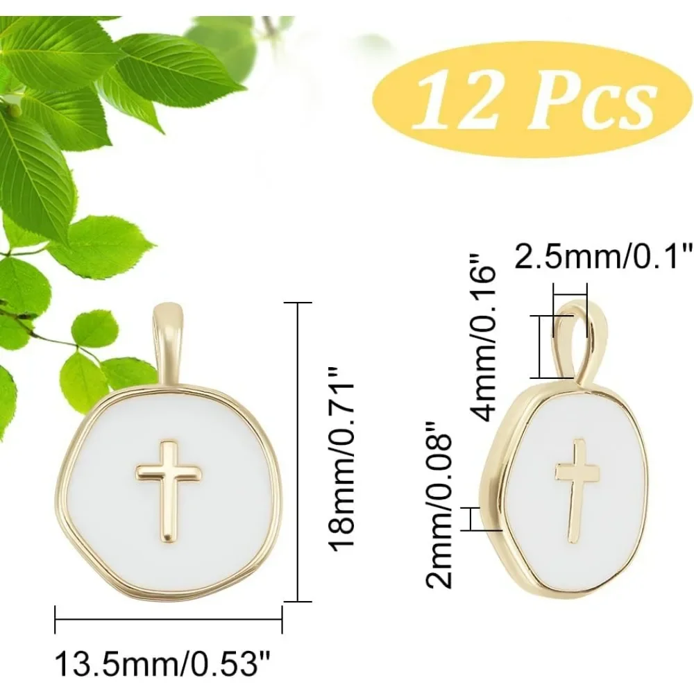 12 Pcs Flat Round Enamel Cross Charms Pendants 18K Gold Brass Crucifix Pendant for Easter DIY Jewelry Earring Necklace Bracelet