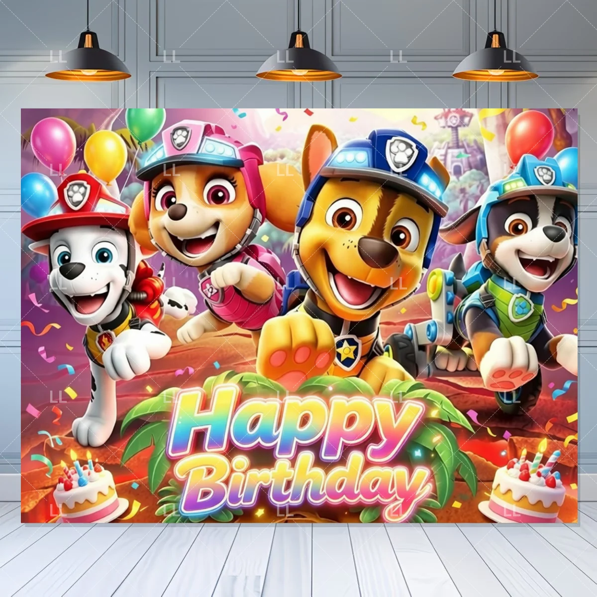 Paw Patrol Brave Dinosaur Island Themen-Hintergrund für Kindergeburtstag, Dekoration für Kindergeburtstag, niedlicher Welpenhund, Fotohintergrund für Kinder, Babyparty