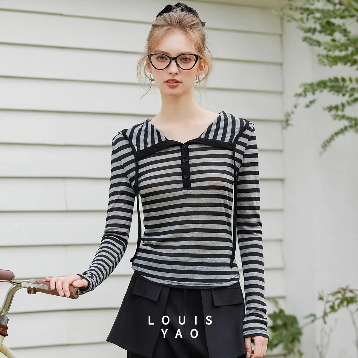 

Футболка LOUISYAO из лиоцелла в полоску с длинным рукавом, весна 2025, женская, контрастная расцветка, микроэластичная, в стиле Y2K, повседневная