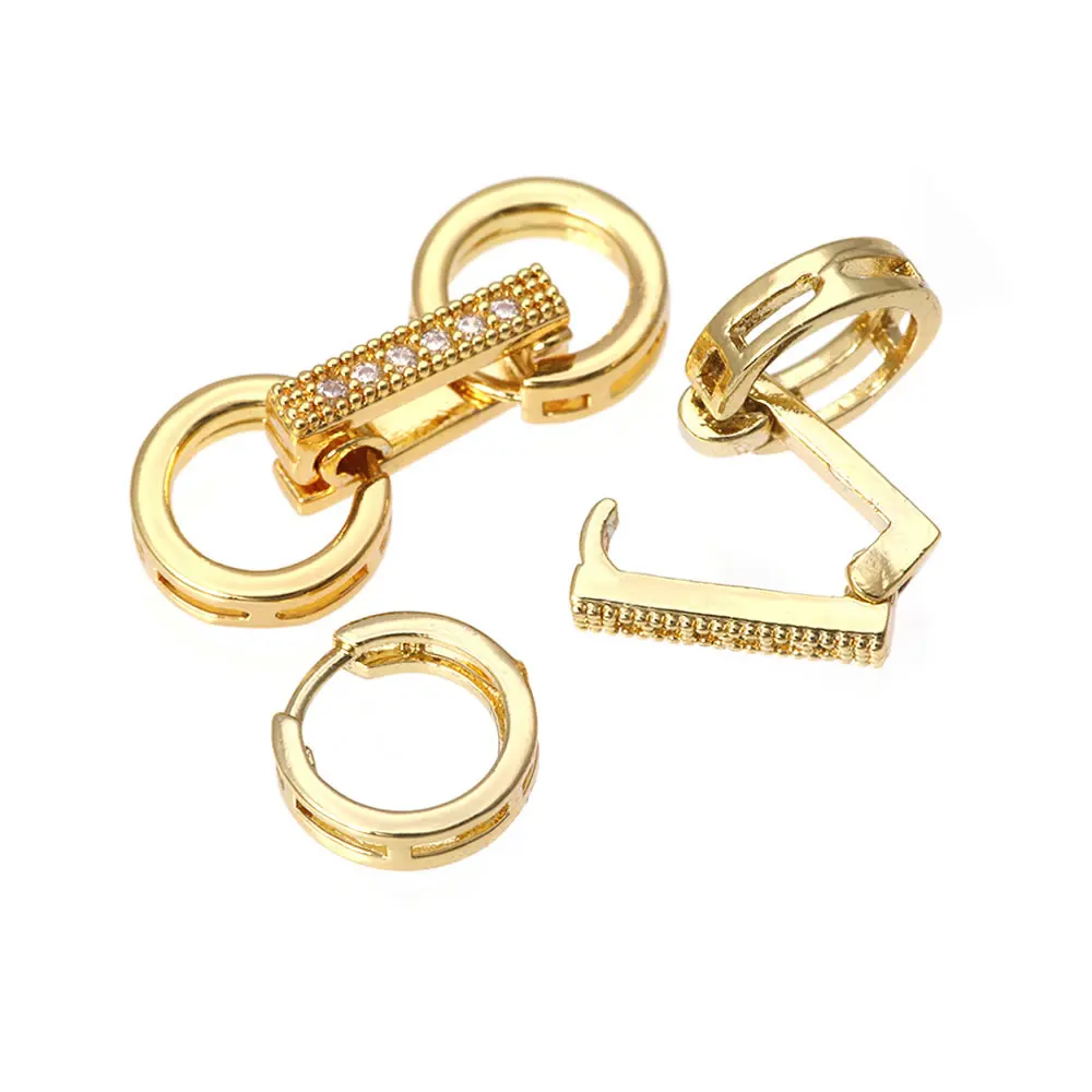18K Gold Color Brass Zircon Round Shape Bracelets Connect Clasps High Quality Diy Jewelry Accessories Jewellery Making Materials