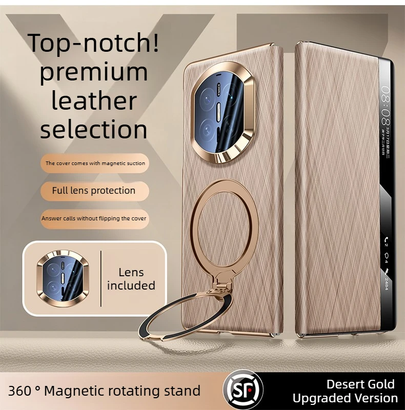 

Luxury Magnetic Phone Case for Huawei Mate X7 Smart View Window Lens Full Coverage Plain Leather Case for Mate X6 Stand Case