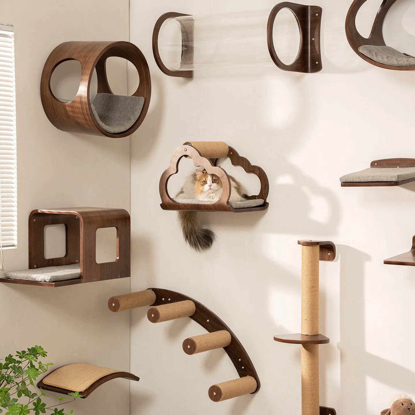 Yjq cat climbing frame minimalist wall-mounted solid wood round cat nest creative wall type does not take up space