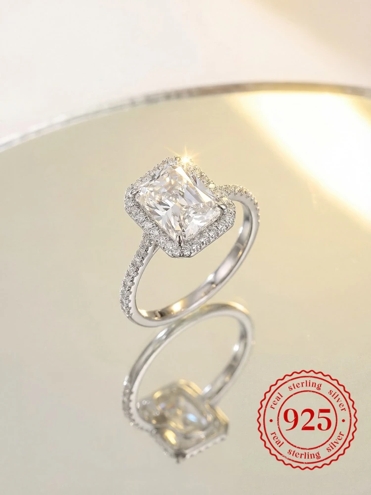 

925 Sterling Silver Gorgeous Rectangle Color Zircon Ring For Women Engagement Wedding Luxury Fashion High Quality Fine Jewelry