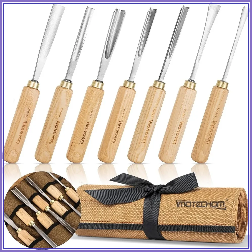 

7-Piece Wood Carving Chisel Set with Canvas Bag, Gouges, Razor Sharp CR-V 60 Steel Blades for Woodworking