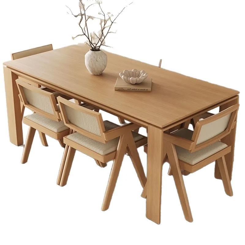 Small apartment new household white oak leather rectangular new all solid wood Japanese large board desk log wind