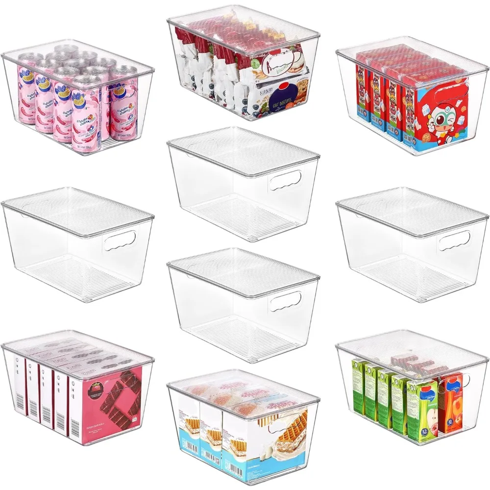 

10 Pack Clear Stackable Storage Bins with Lids, Large Plastic Containers with Handle for Pantry Organization