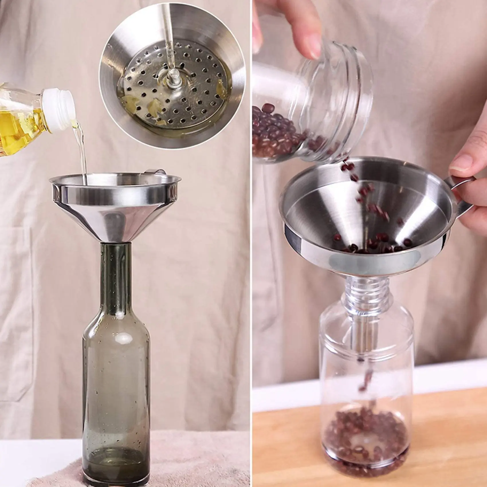 Exquisite-8 Pack Stainless Steel Kitchen Funnel Is Suitable For Glass Bottle Seasoning Jar For Transferring Liquid