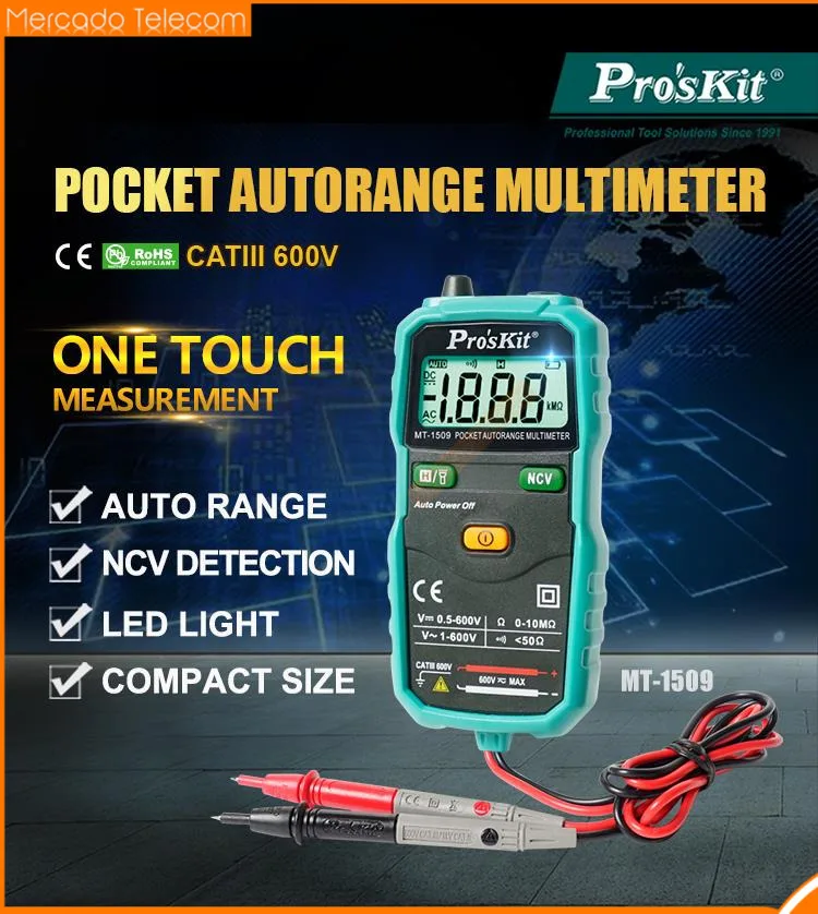 Proskit MT-1509-C Smart Pocket Automatic Digital Multimeter Ammeter Non-contact Test LED Flashlight