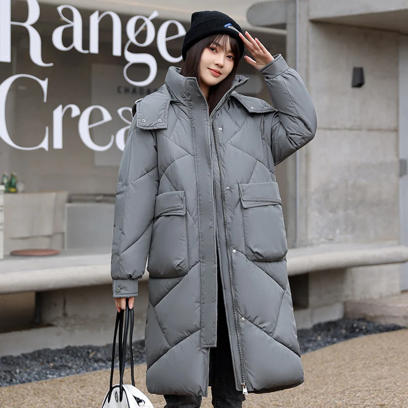 Jaqueta grossa de algodão acolchoada feminina, casaco com capuz, puffer solto casual, parkas longas, sobretudo feminino, plus size, outono, inverno