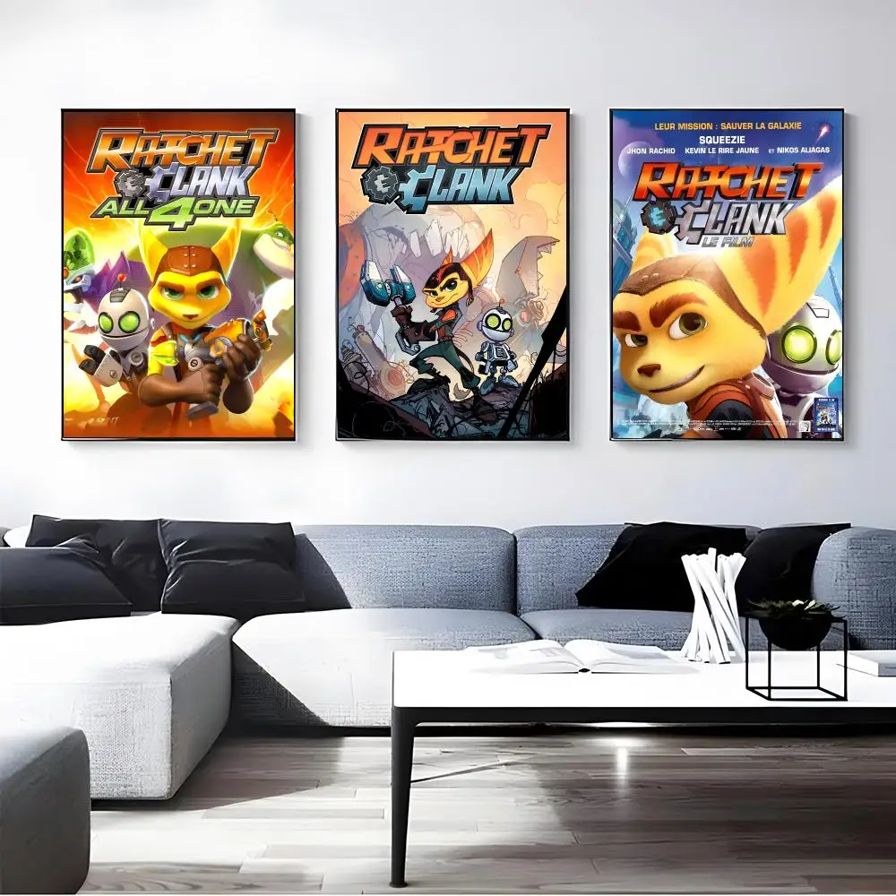 Game Ratchet & Clank Poster Self-adhesive Art Waterproof Paper Sticker Coffee House Bar Room Wall Decor