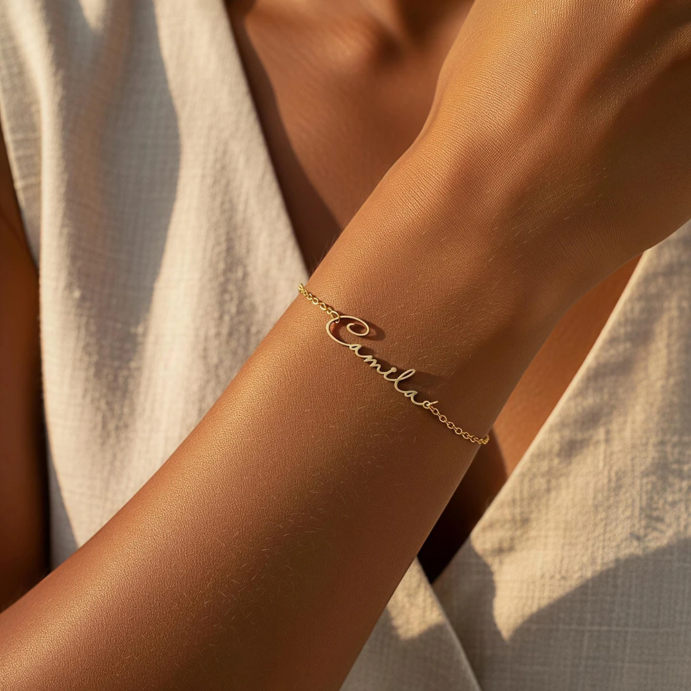 Custom Name Bracelet Personalized Gold Bracelet Dainty Script Nameplate Jewelry Gift Bridesmaid Proposal Waterproof Bracelet