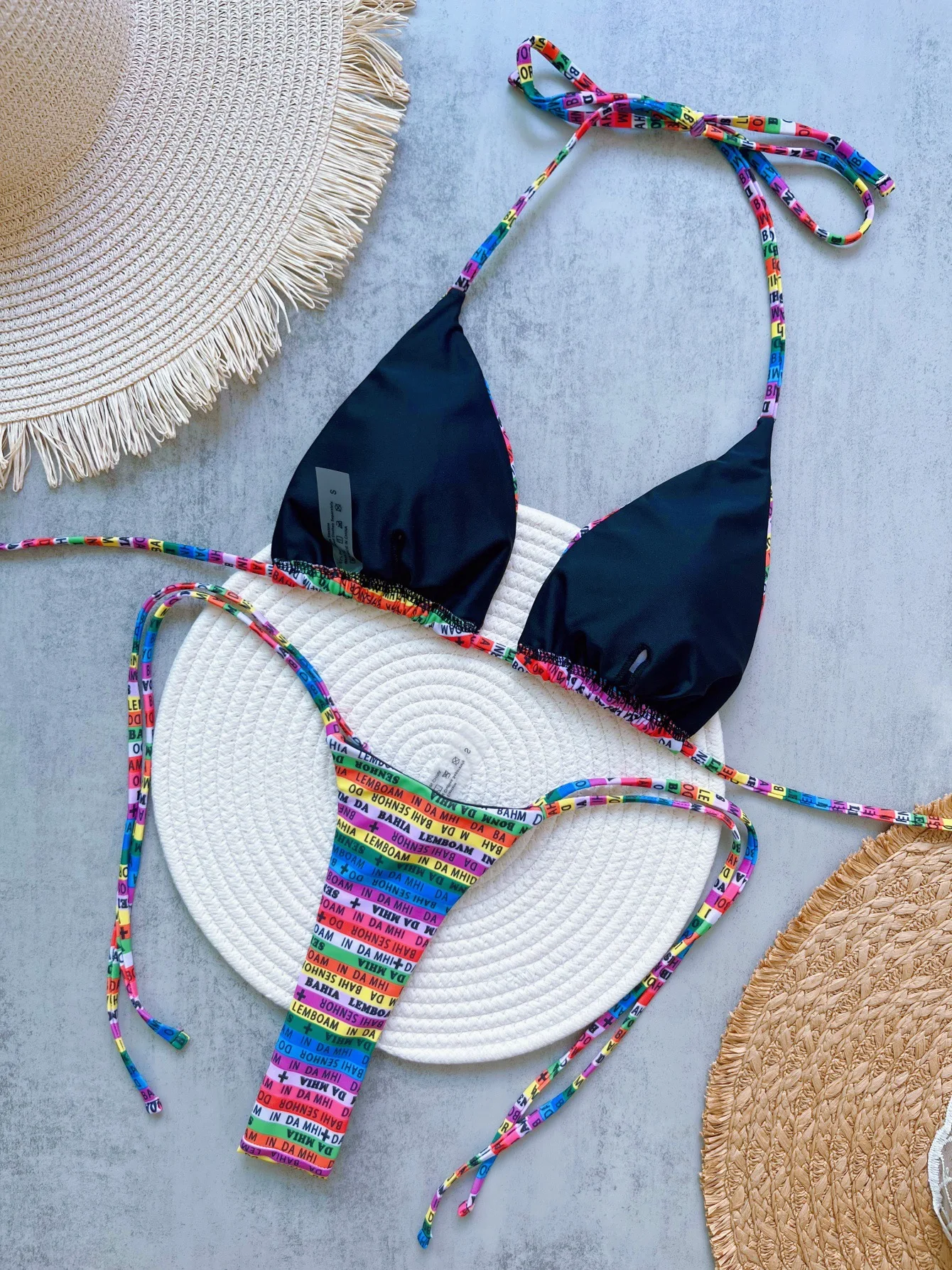 2025 Letters Printed Colorful Mini Thong Bikini Women Swimwear Female Swimsuit Two-pieces Bikini set Bather Bathing Suit Swim