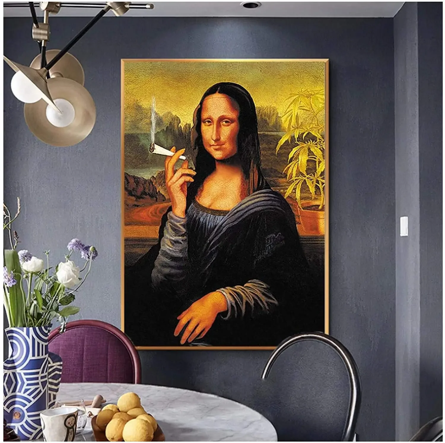 Famosa pintura al óleo de cigarrillo de Mona Lisa sobre lienzo