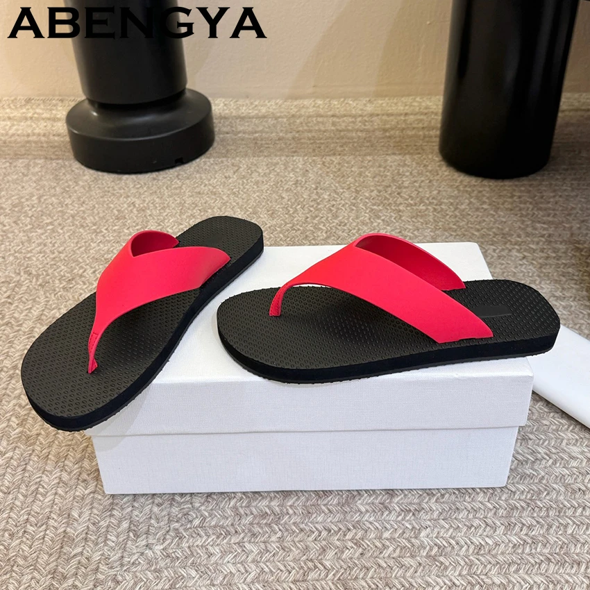 2026 Summer Hot Sale Red Flip Flops Flat Slippers For Women Thick Sole Slip On Lazy Mules Men Casual Beach Slides Couple Shoes