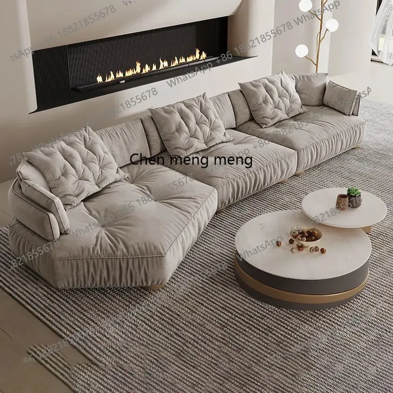 B73 Italian minimalist living room corner sofa simple straight sofa, frosted fleece combination special-shaped sofa