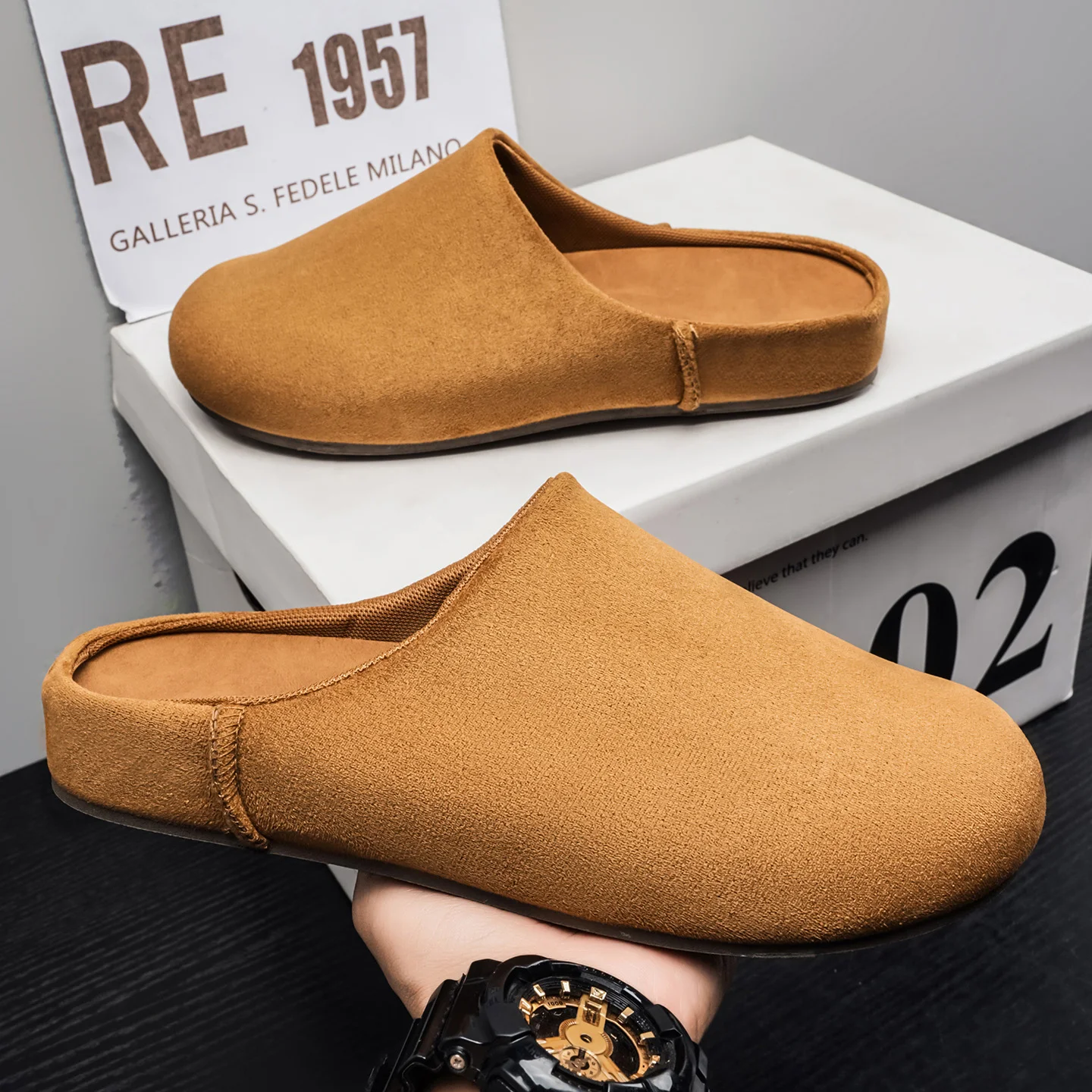 

Мужские мягкие шлепанцы-мюли для весны и лета, уличные простые слипоны, нескользящие, износостойкие, с закрытым носком, полутапочки