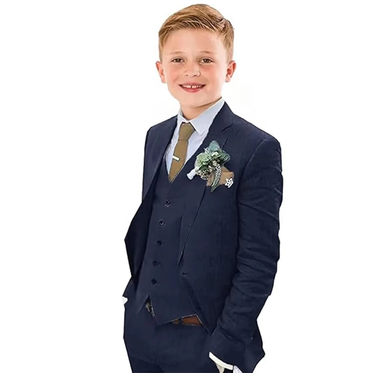 

Boy's Classic Linen Blend Suit for Boys 3-16 Years Boys Three-Piece Suit Set Birthday Party Wedding Kids Suit Blazer Pants Vest