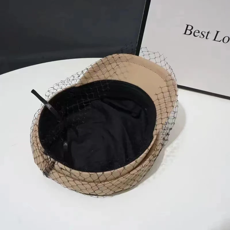 

Luxury Women Girls Berets Denim Ladies Flat Cap with Mesh Lace Fashion Street Casquette Black Blue Newsboy Hat For Female