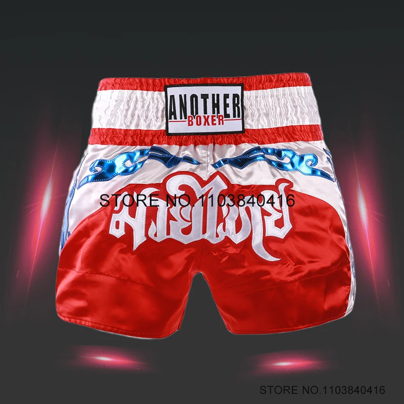 Muay Thai Pants Men Women Embroidery Thai Boxing Shorts Child Satin Polyester Martial Arts Cage Fighting Kickboxing MMA Clothing