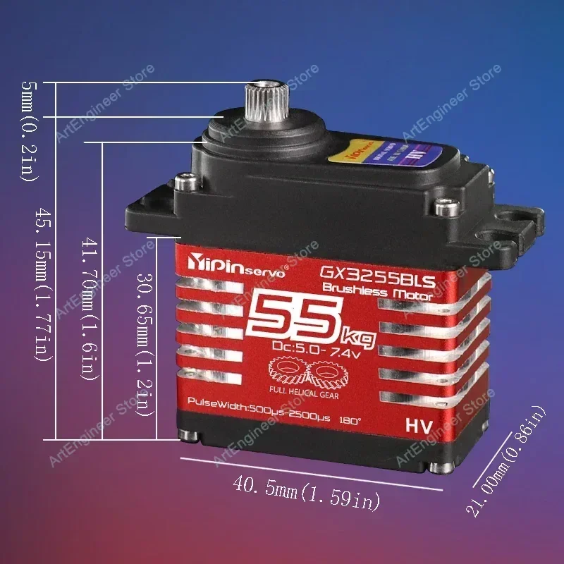 Servo Industrial sin escobillas de 55KG, engranaje helicoidal de acero resistente al agua IP68, inducto magnético de 7,4 V para modelos RC de alta resistencia, escala 1/8 1/10