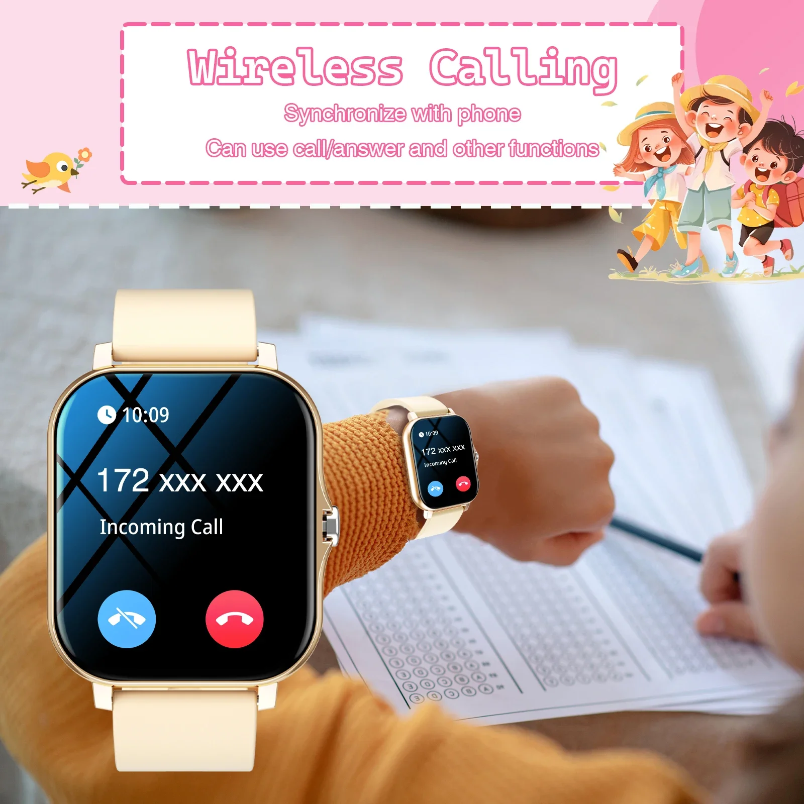Kids' Smart Watch With Wireless Calling, Multi-Sport Modes, Message Reminders, Sports Watch For Iphone/Android