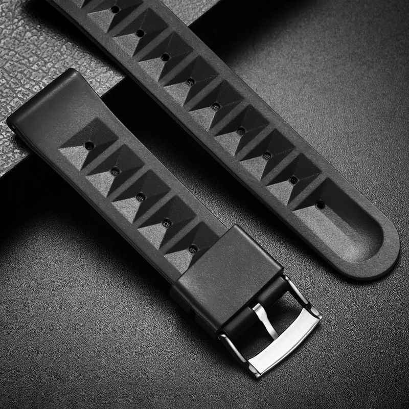 ADDIESDIVE Men's Rubber Diving Watch Strap 20mm Black Waffle Pattern Watch Band Steel Pin Buckle Watch Replacement Accessories