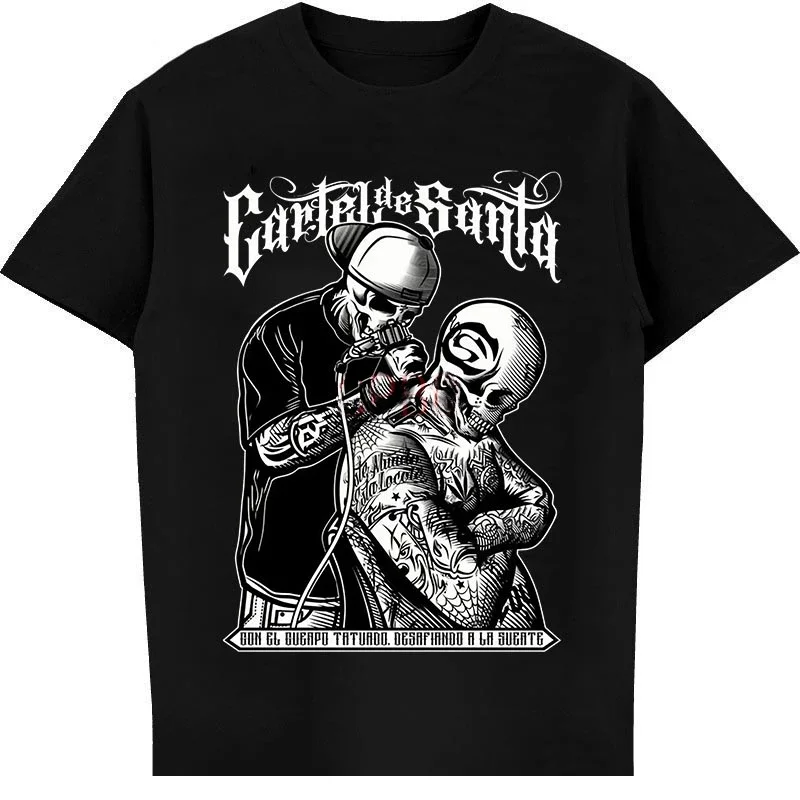 Camiseta De verano para hombre, camisa con estampado De Cartel De Santa, tatuaje, Rap, Hip Hop, 2024