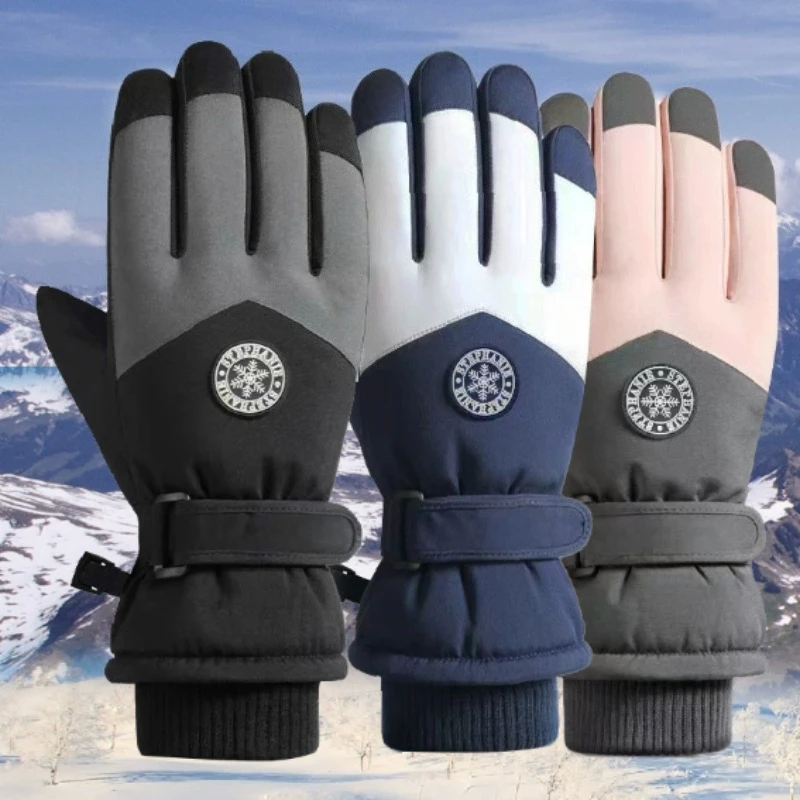 

Winter warm cotton gloves with thick velvet for skiing cold protection outdoor cycling windproof antifreeze gloves for couples