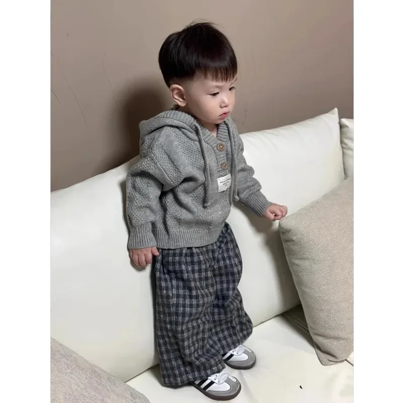 

Autumn and Winter Children's Clothing Set New Boys' and Girls' Thick Hooded Knitted Sweater+Pants Two-piece Set Kids Outfits