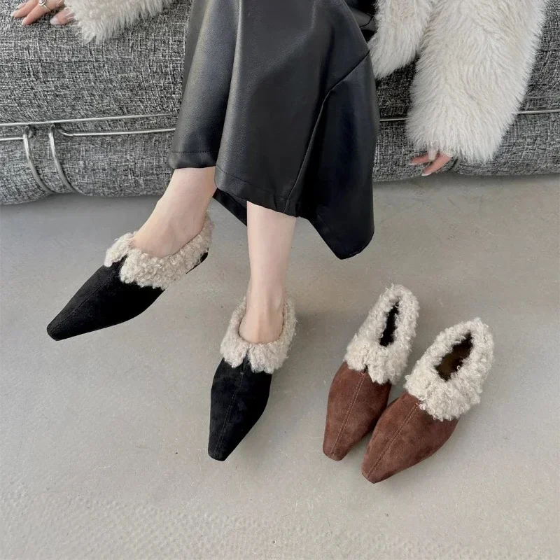 

Pop Women's Winter Loafers Luxury Casual Warm Hot Furry Flat Slip-Ons Black Outdoor Fashion Trekking Snow Shoes For Women Trend