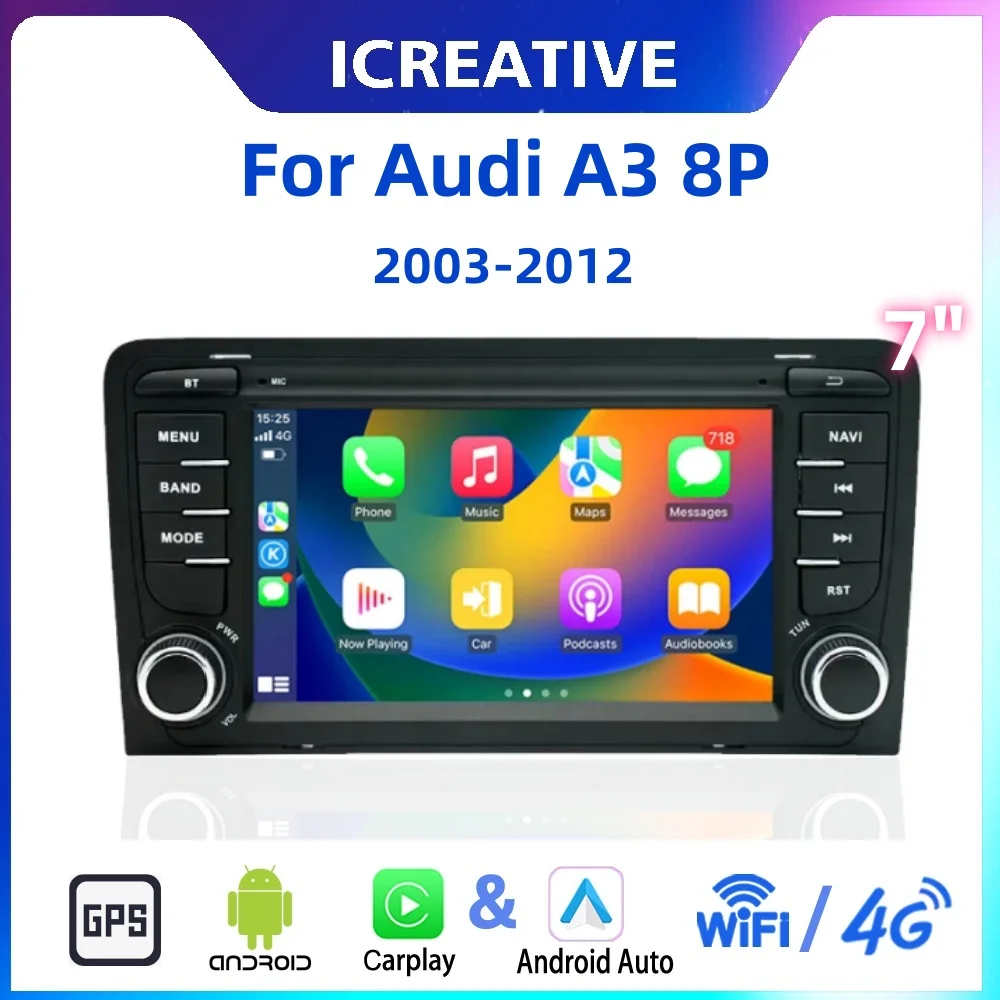 Android Car Radio for Audi A3 8P 2003-2012 7'' Carplay Multimedia Car Stereo 2Din Autoaudio Intelligent Head Unit Navigation GPS