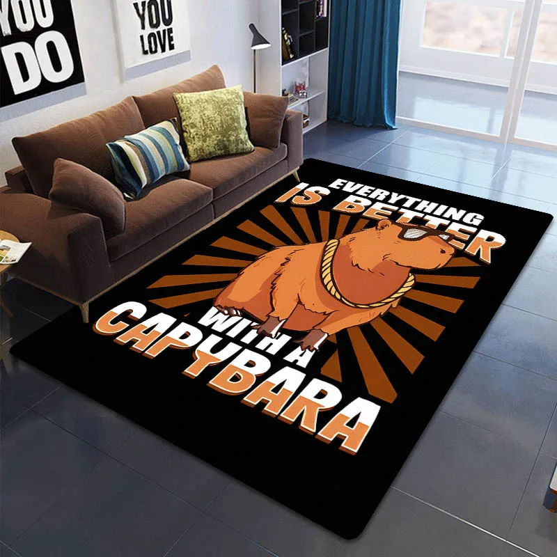 The capybara club cartoon printed carpet living room bedroom beautiful carpet non -slip door pad fashion yoga mat birthday gift