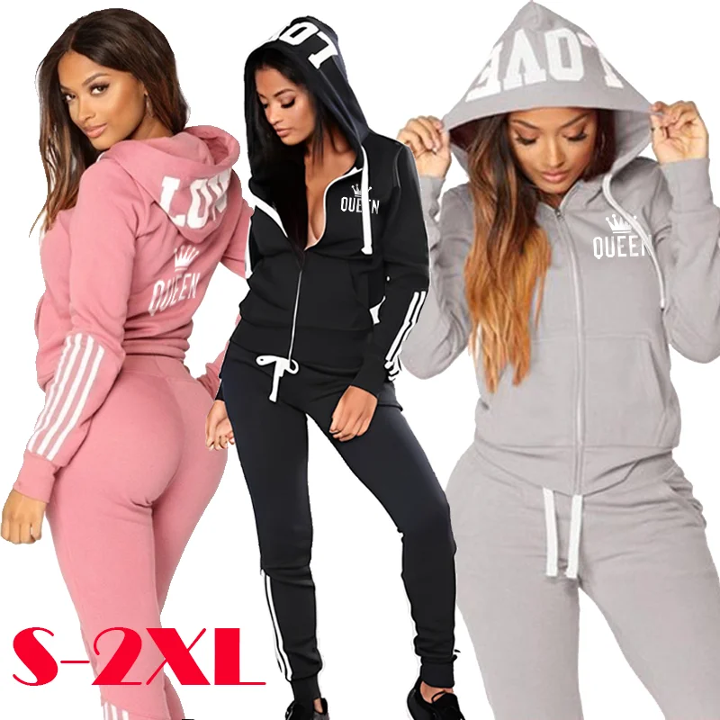 Nuova lettera da donna stampata abbigliamento sportivo Casual Set felpa con cappuccio e pantaloni con Zip intera Streetwears primavera autunno 2 pezzi tuta da Jogging