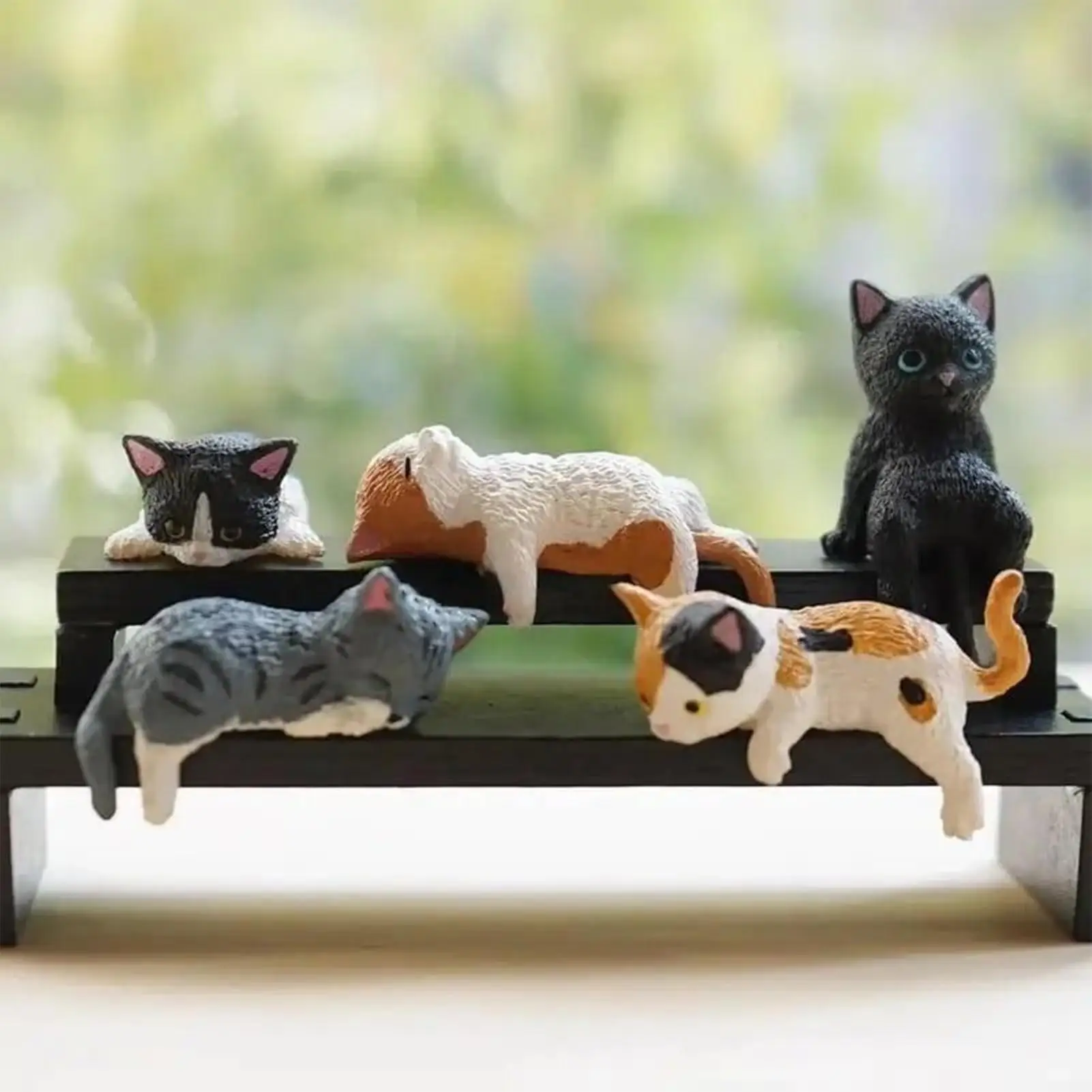 Conjunto de mini figuras de gato, 5 peças, ornamentos realistas e fofos para painel de carro, caminhão, suv, decoração adorável para casa, quarto, mesa de computador