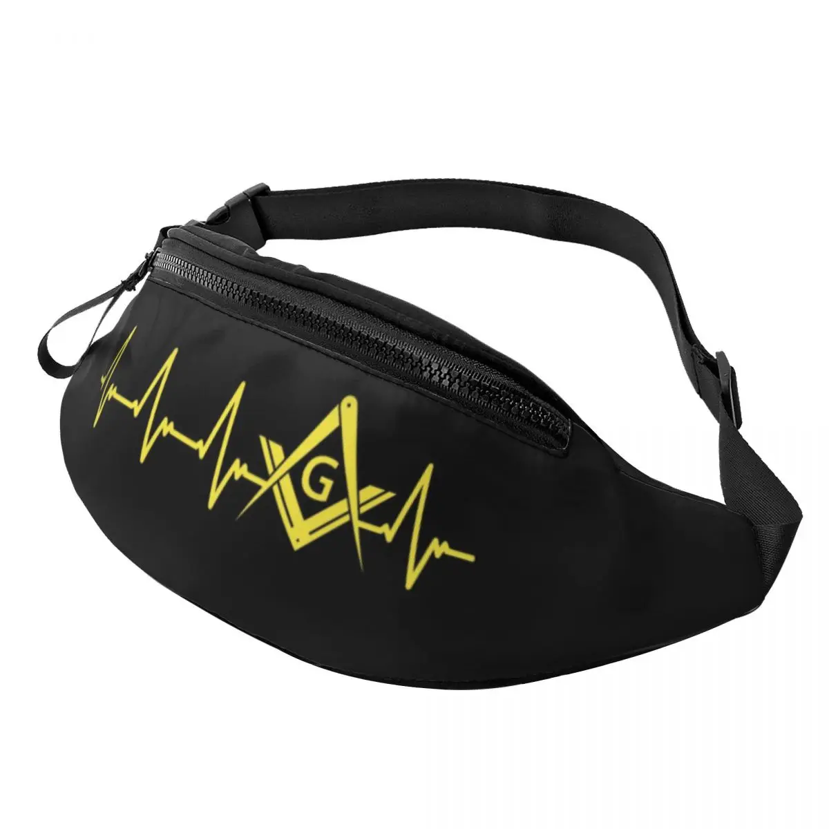 Freemason Heartbeat ECG Fanny Pack Homens Mulheres Personalizado Maçonaria Maçônica Crossbody Cintura Saco para Viajar Telefone Money Pouch