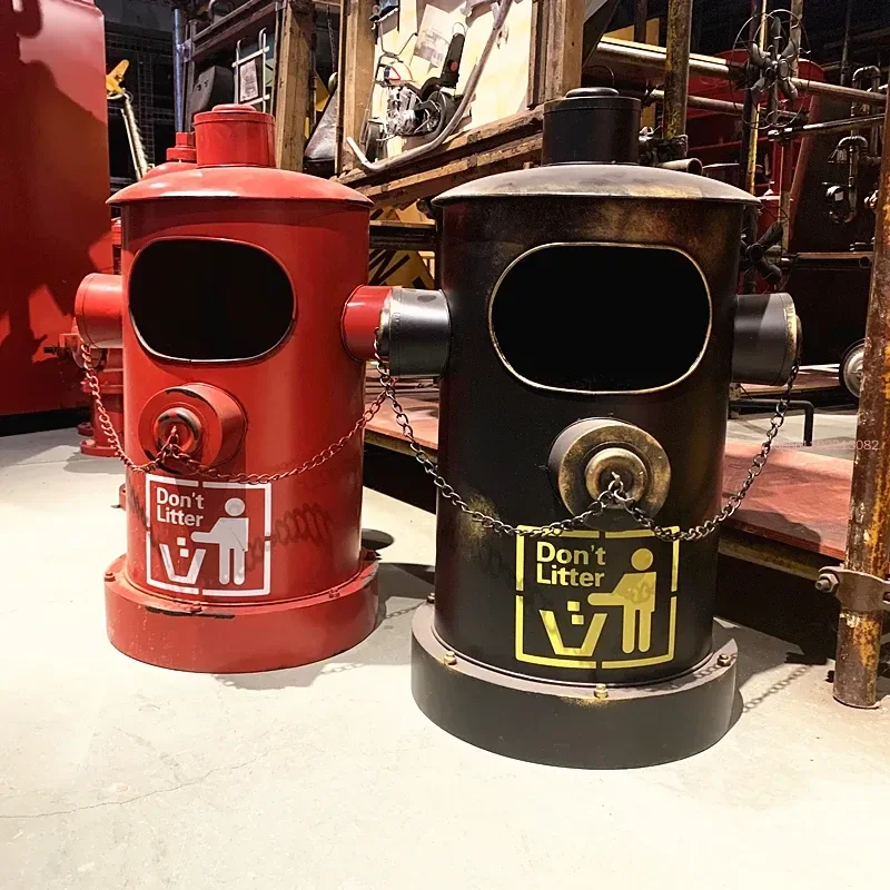 Industrial Wind Fire Hydrant Trash Pedal Iron Art Decorate American Style Ornament Bar Internet Cafe Restaurant Garden Waste Bin