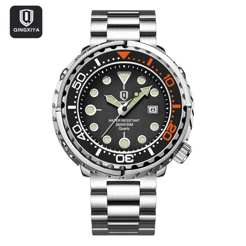 Imagen 2 del producto Reloj QINGXIYA a la moda para hombre, reloj deportivo informal sencillo con banda de acero inoxidable, relojes luminosos impermeables con fecha automática de cuarzo para hombre