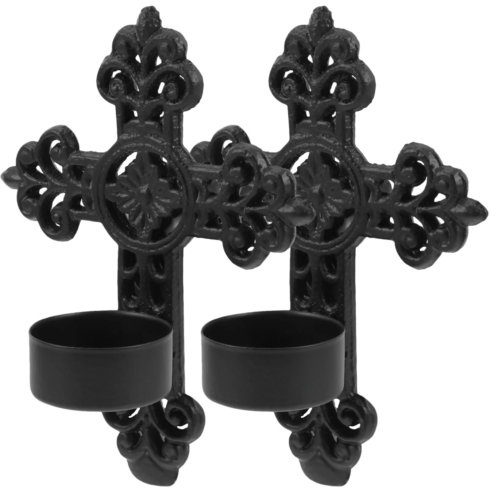 2 Pcs Metal Holder for Hanging Decoration Wall Cross Butter Lamp Iron Candlestick