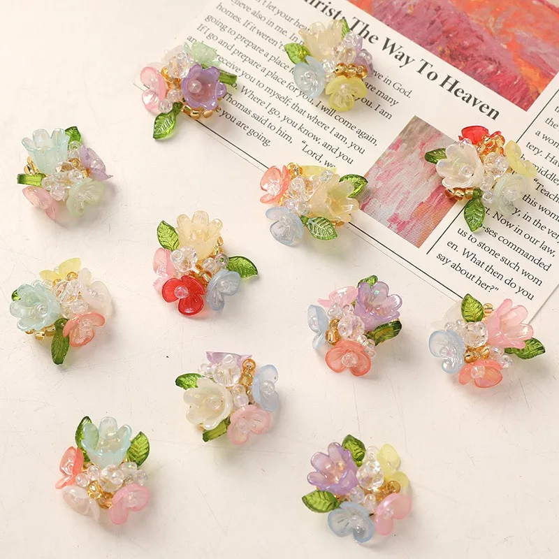 Colorful Glass Beads Beaded Cluster Flower for Jewelry making 6pcs Wholesale Handmade Beaded Button DIY Jewelry Accessories