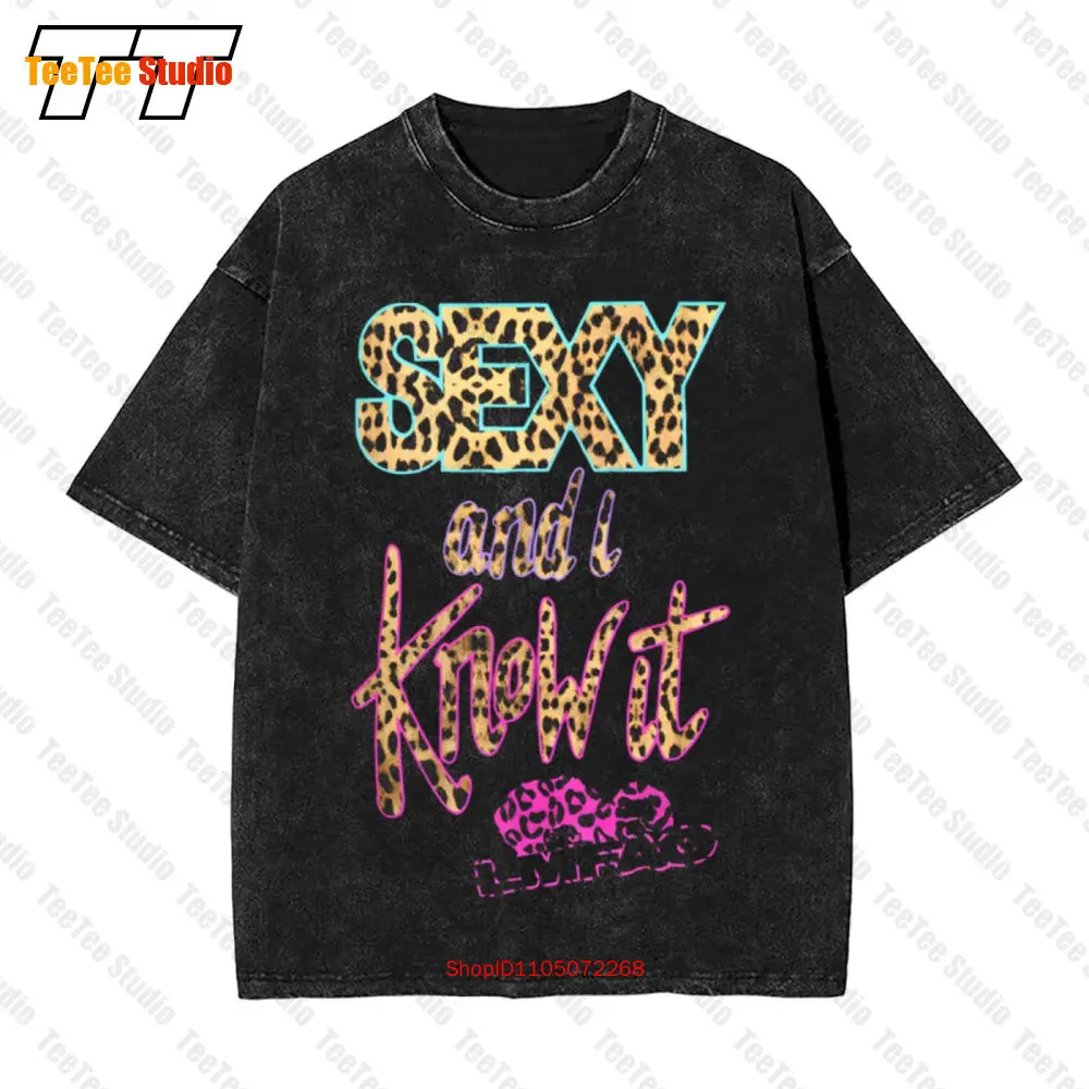 Lmfao T-Shirt surdimensionné Vintage blanc avec texte guépard, Sexy et je sais-le, TZY6