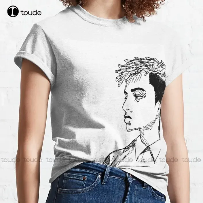 Man Looking Away With Flow Classic T-Shirt Sexy Shirts High Quality Cute Elegant Lovely Kawaii Cartoon Sweet Cotton Tee Shirts