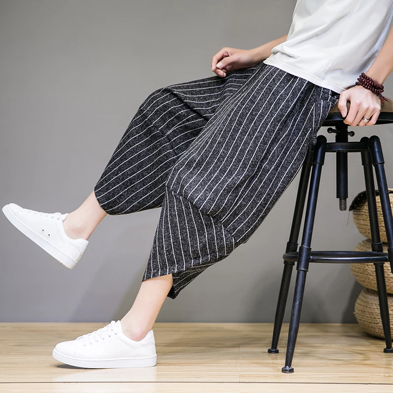 

Harajuku Men Casual Side Stripe Pants Mens Streetwear Oversized Baggy Cross Harem Pant Male Calf-Length Pant Trousers M-5XL