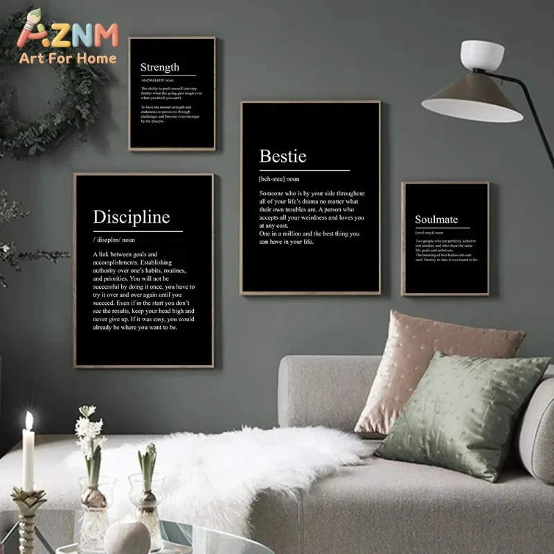 AZNM Minimalist Black Background Word Definition Canvas Wall Art Motivational Soulmate Success Family Text Print Unframed Canvas - view 4