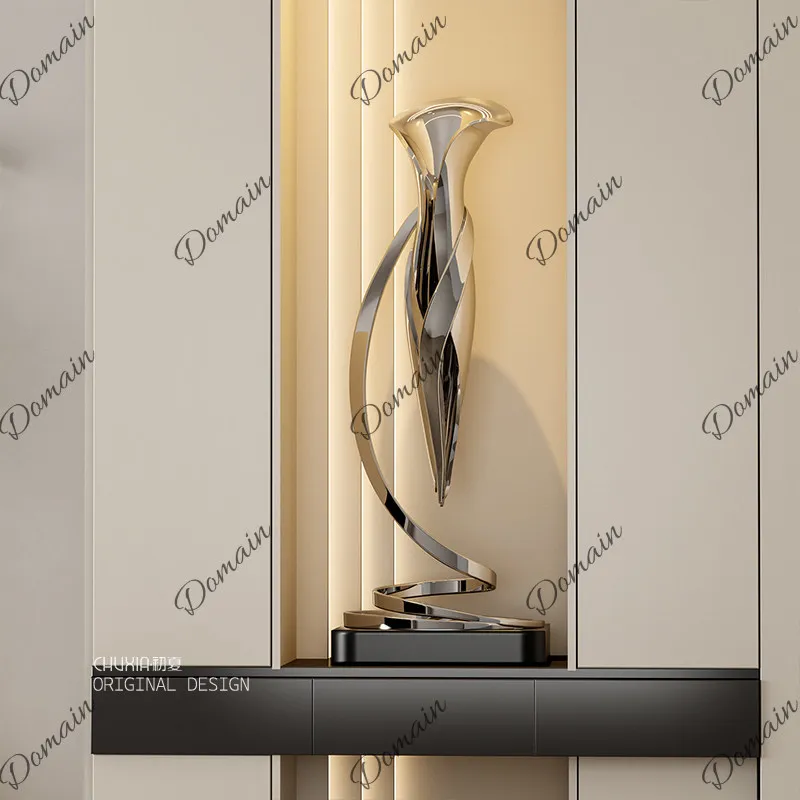 Light luxury stainless steel sculpture floor-to-ceiling ornament hotel villa model room entrance niche abstract art installation