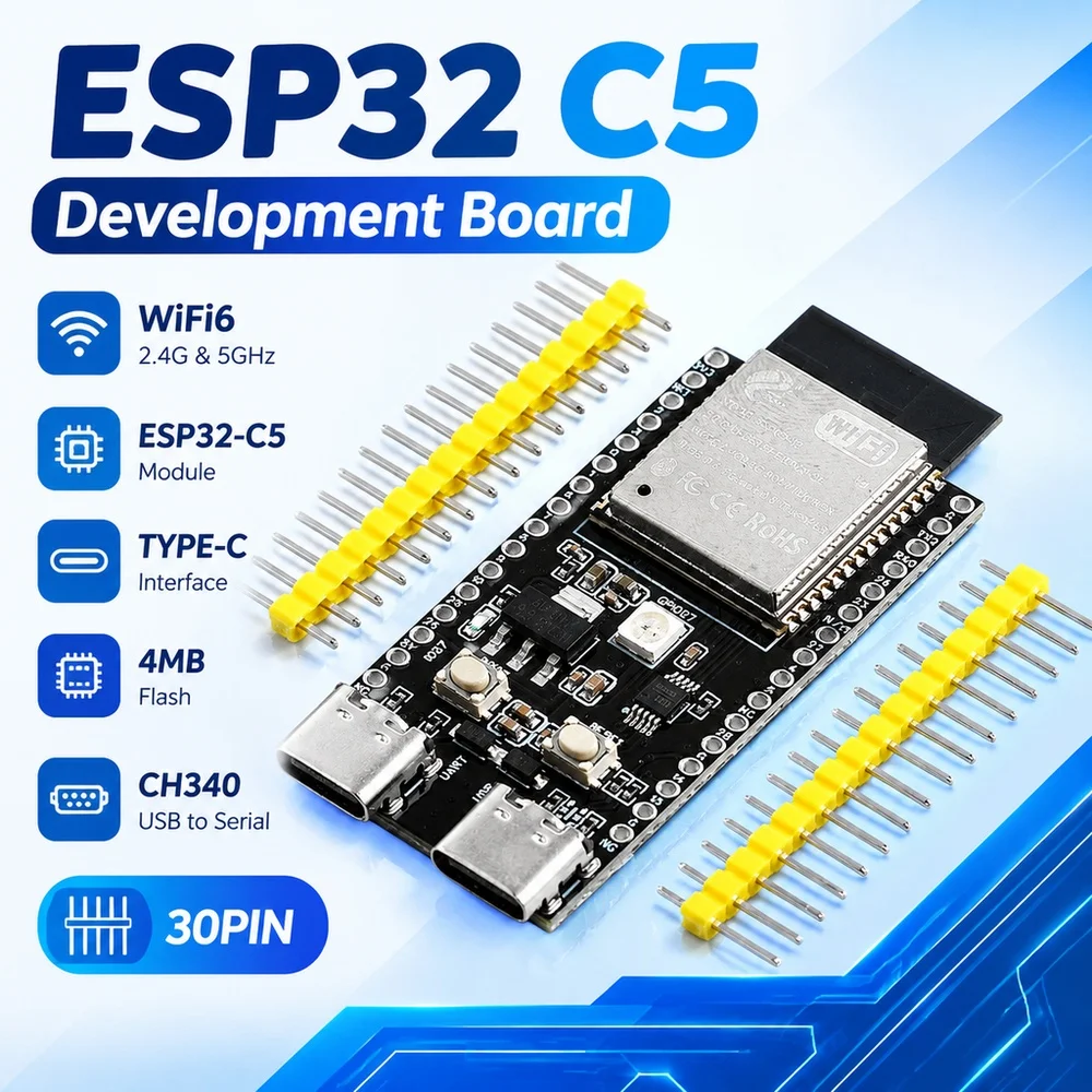 ESP32 C5 Development Board WiFi Module ESP32-C5-DevKitC-1 N4 TYPE-C 4MB Flash Dual-frequency 2.4G and 5GHz WIFI6 CH340 30PIN