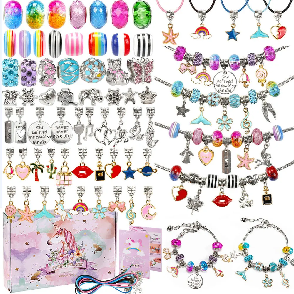 

129pcs Jewelry Making Kit Charm Bracelet Necklace Present Alloy Beads Set DIY Toys for Children Bracelets Birthday Gifts