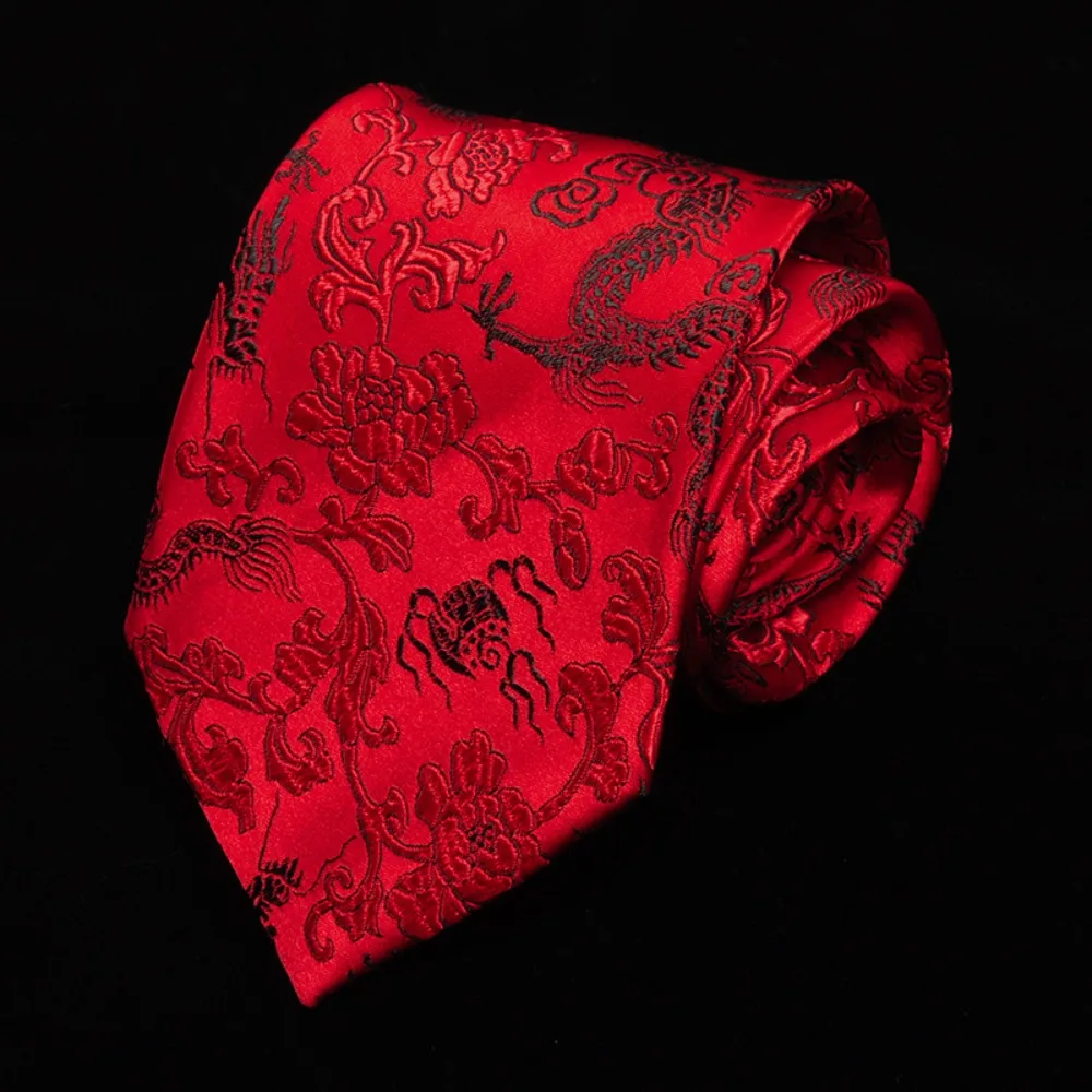 Fashion Calligraphy Chinese Dragon Pattern Tie National Soft Jacquard Silk Tie Hand Tied Adjustable Men Necktie Groomsman