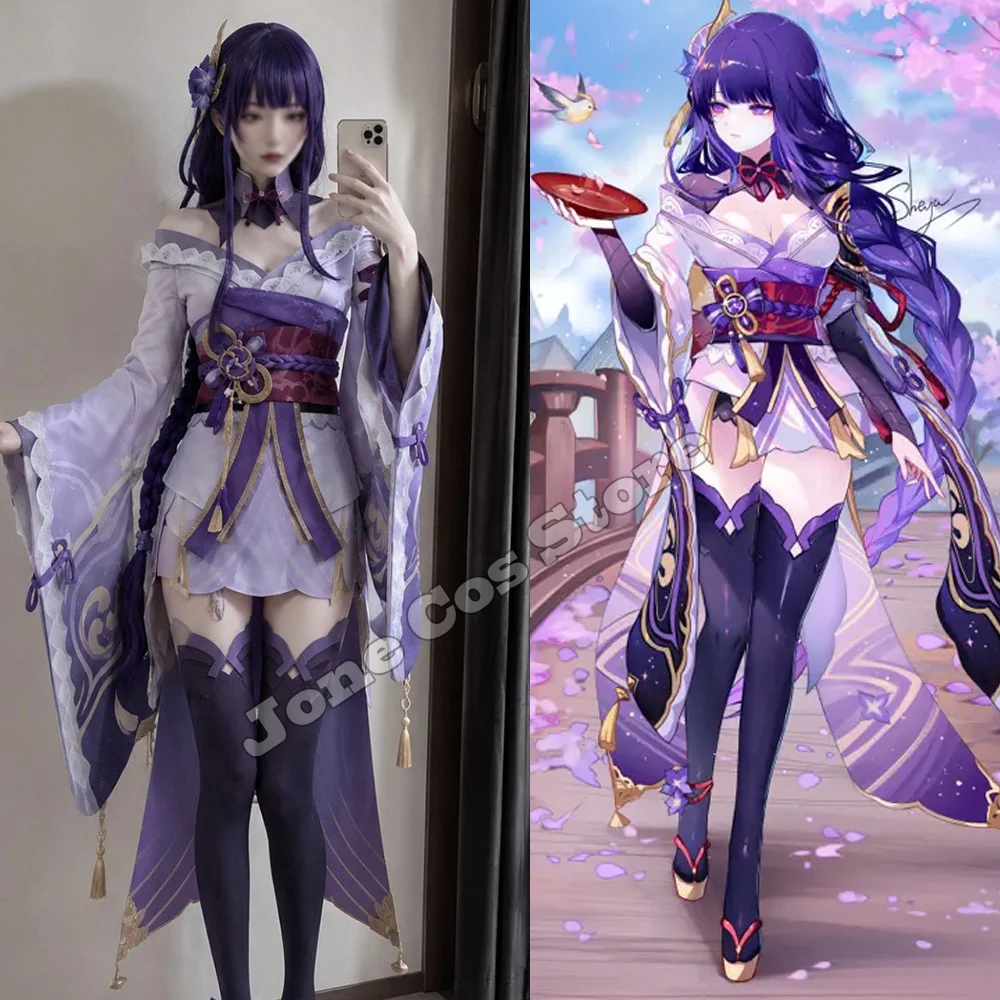Disfraz de Cosplay de Raiden Shogun del Juego Genshin, Peluca de Beelzebul, Uniforme de Cosplay de Raiden Shogun para Mujer, Disfraces de Carnaval de Halloween
