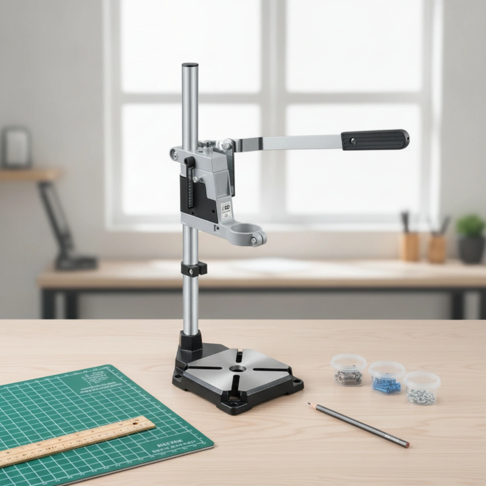Bench Drill Stand Adjustable Drill Holder with Base Universal Sturdy for DIYers, Workshop, Home Projects